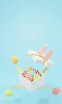 Happy Easter. cute cartoon Easter composition. gift open box . Bunny ears and Stock Illustration