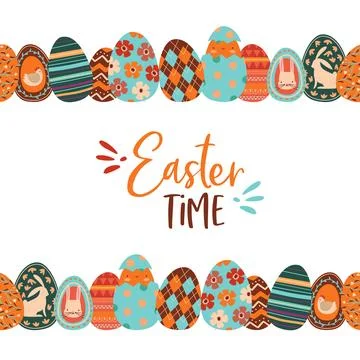 Happy Easter cute cartoon rabbit egg frame card 스톡 일러스트