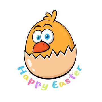 Happy Easter Cute Chick In Egg Shell Stock Illustration