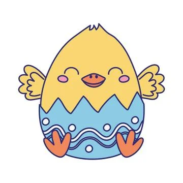 Happy easter, cute chicken in eggshell decoration cartoon イラスト素材