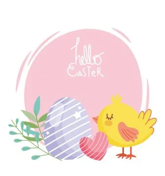 Happy easter cute chicken with heart and egg decoration 스톡 일러스트