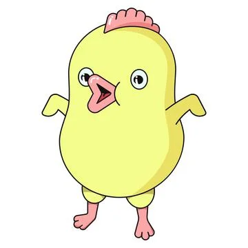Happy Easter cute chicken with an open beak in the cartoon style. Holiday car Stock Illustration