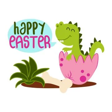 Happy Easter - Cute dino saying Stock Illustration
