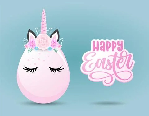 Happy Easter - Cute Easter egg design, Unicorn costume easter egg kawaii cartoon Stock-Illustration