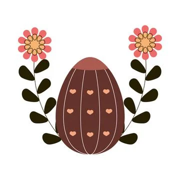 Happy easter cute egg with hearts and flowers white background Stock Illustration