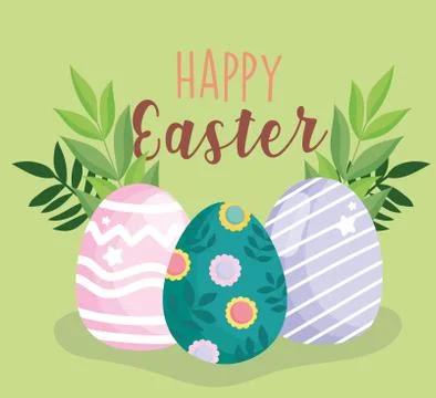 Happy easter cute eggs painting with flowers geometric lines Stock Illustration