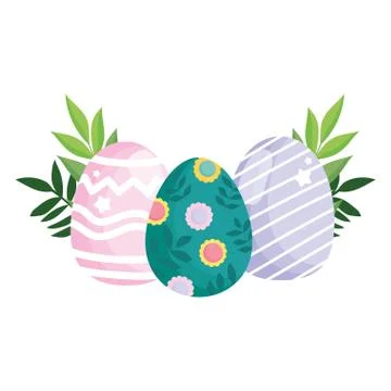Happy easter cute eggs painting with flowers geometric lines Illustrazione stock
