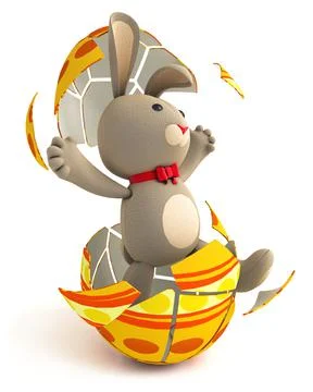 Happy Easter. Cute funny teddy bunny hatches from the Easter egg. Isolated on Stock Illustration