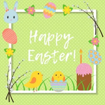 Happy Easter. Cute greeting card with traditional Easter symbols Stock Illustration