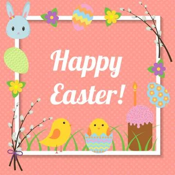 Happy Easter. Cute greeting card with traditional Easter symbols Stock Illustration