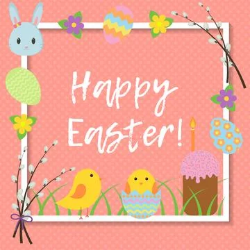 Happy Easter. Cute greeting card with traditional Easter symbols Stock Illustration