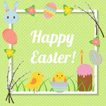 Happy Easter. Cute greeting card with traditional Easter symbols Stock Illustration