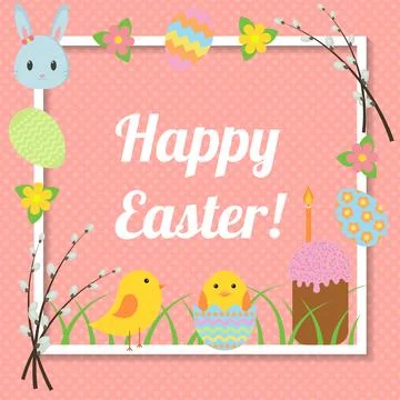 Happy Easter. Cute greeting card with traditional Easter symbols Stock Illustration