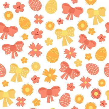 Happy Easter. Cute hand drawn vector seamless pattern in positive spring colors Stock Illustration
