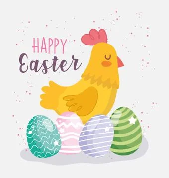 Happy easter cute hen and eggs decoration celebration Illustrazione stock