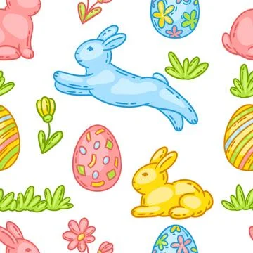 Happy Easter cute object pattern. Stock Illustration
