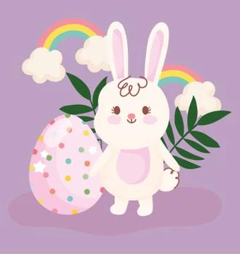 Happy easter cute rabbit and egg rainbows floral decoration Illustrazione stock