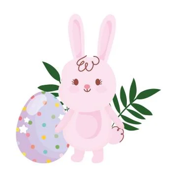 Happy easter cute rabbit and egg dots and stars decoration 库存插图