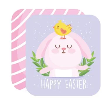Happy easter cute rabbit with chicken in head cartoon Illustrazione stock