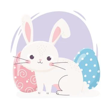 Happy easter cute rabbit with two egg decoration celebration Stock Illustration
