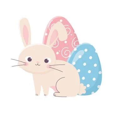 Happy easter cute rabbit with two egg decoration celebration Stock Illustration