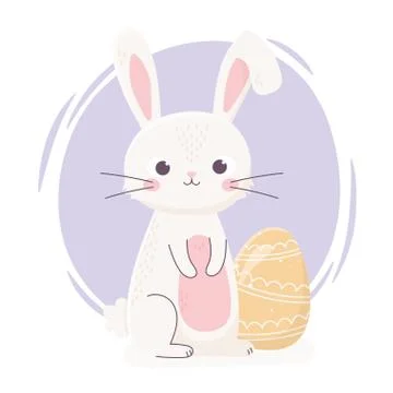 Happy easter cute rabbit with yellow egg decoration celebration Stock Illustration