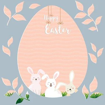 Happy Easter with cute rabbits on egg shape background for holiday,celebrate  Stock Illustration