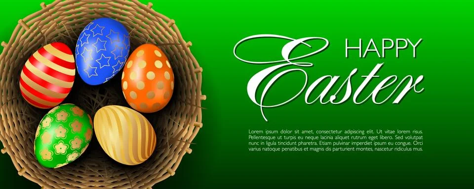 Happy Easter cute vector realistic greeting banner or website header 스톡 일러스트