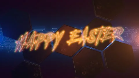 Happy Easter with cyberpunk hexagons pattern Stock Footage 232412148