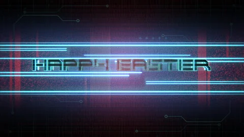Happy Easter with cyberpunk HUD elements on digital screen Stock Footage 232837304