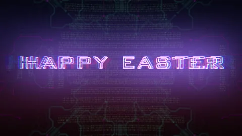 Happy Easter with cyberpunk HUD elements on computer screen Stock Footage 232837315