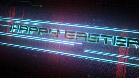 Happy Easter with cyberpunk HUD elements on digital screen Stock Footage 233401830