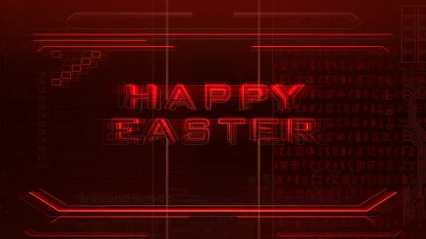 Happy Easter with cyberpunk HUD elements and matrix numbers on screen Stock Footage 235690587