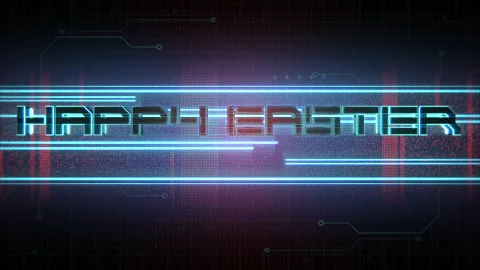 Happy Easter with cyberpunk HUD elements on digital screen Stock Footage 235691067