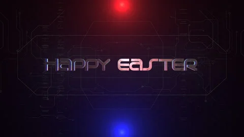 Happy Easter with cyberpunk HUD elements on digital screen Stock Footage 235691130