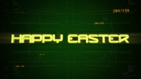 Happy Easter with cyberpunk HUD lines on digital screen Stock Footage 233401695