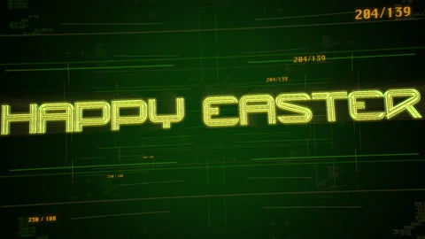Happy Easter with cyberpunk HUD lines on digital screen Stock Footage 235690919