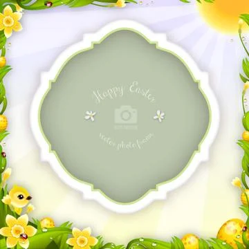 Happy Easter Daffodils Greeting Card Photo Frame Stock Illustration