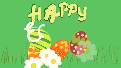 Happy easter. Dancing and rolling eggs on green grass with white daisies Stock Footage 175265988