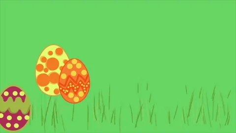 Happy easter. Dancing and rolling eggs on green grass with white daisies. Video stock 175767915