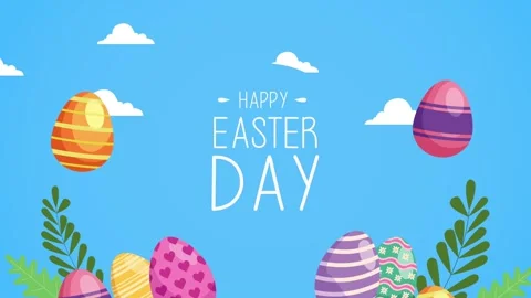 Happy easter day animation with colorful decorative eggs moving against blu.. Stock-Footage 338365555