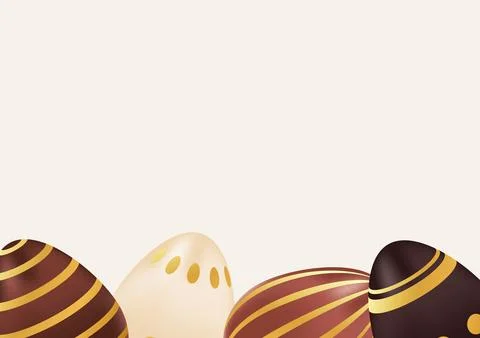 Happy Easter day background with realistic chocolate eggs with golden patte.. Illustrazione stock