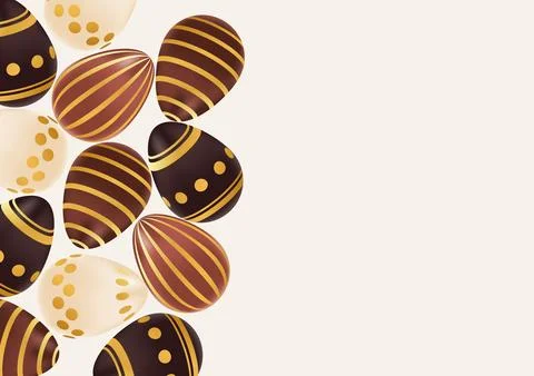 Happy Easter day background realistic chocolate eggs with golden pattern. H.. Stock Illustration