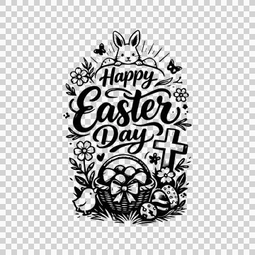 Happy Easter Day Black and White Lettering Vertical Design Stock Illustration