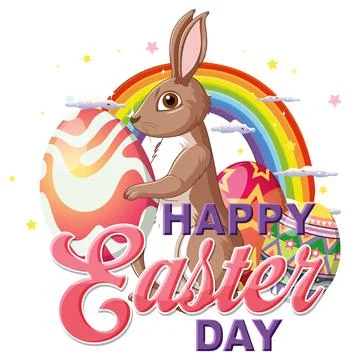 Happy Easter Day with Bunny and Colorful Eggs Stock Illustration