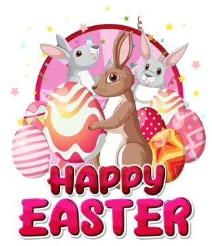 Happy Easter Day with Bunny and Colorful Eggs 스톡 일러스트