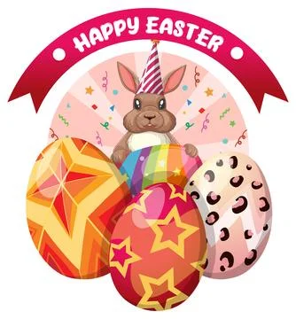 Happy Easter Day with Bunny and Colorful Eggs Stock Illustration