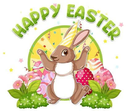 Happy Easter Day with Bunny and Colorful Eggs イラスト素材