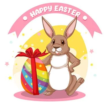 Happy Easter Day with Bunny and Colorful Egg Stock Illustration