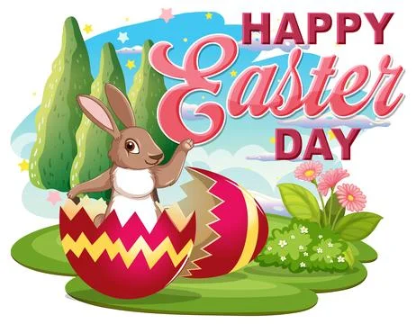 Happy Easter Day with Bunny in Colourful Egg Illustrazione stock